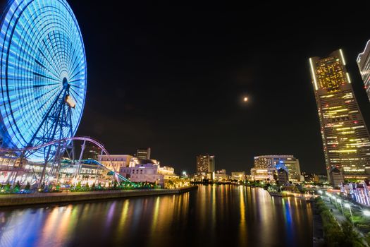 Yokohama Minatomirai 21 at night in Japan