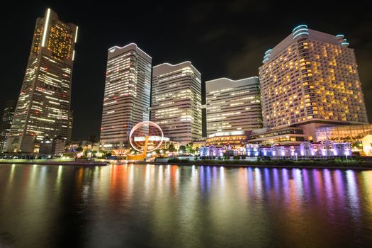 Yokohama Minatomirai 21 at night in Japan