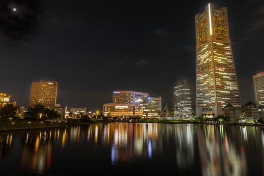 Yokohama Minatomirai 21 at night in Japan