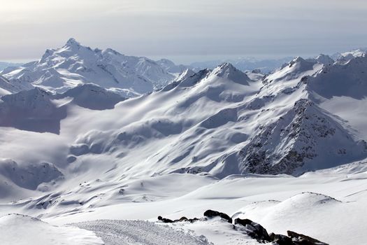 View on Elbrus Mount - the highest point of Europe. Russia. Caucasus. 