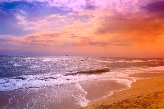 beach and waves of the sea, storm clouds