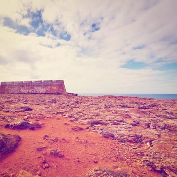 Portuguese Fortress Sagres on the Deserted Beach of the Atlantic Ocean, Instagram Effect