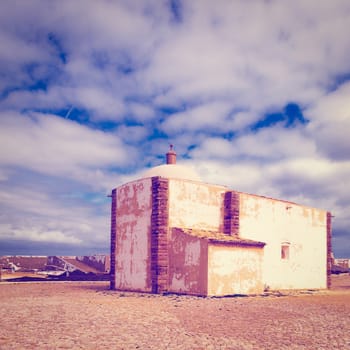 Catholic Church in the Portuguese Fortress Sagres on the Deserted Beach of the Atlantic Ocean, Instagram Effect