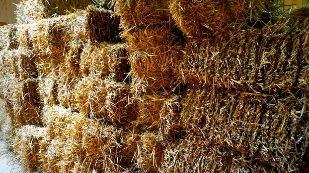 Straw bales stack in the farm house