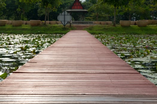 Wooden walkway over the river