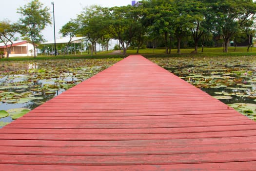 Wooden walkway over the river