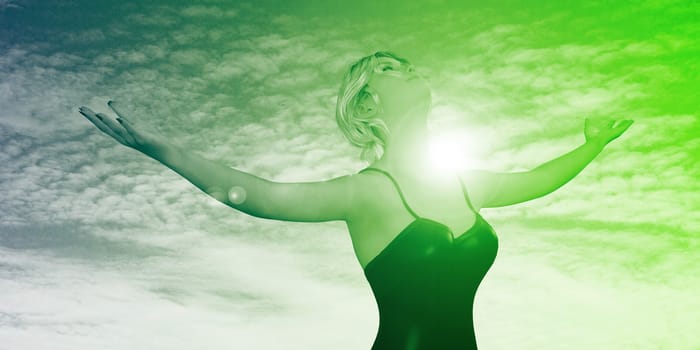 Woman Stretching Out Arms Smiling and Being Happy