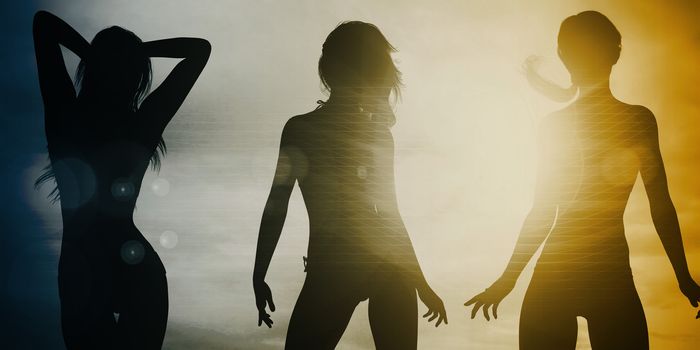 Ladies at the Beach with Silhouette as a Background
