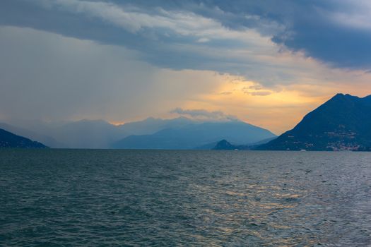 view over Lago Maggiore and surrounding Alps, Northern Italy