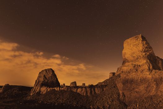 landscape desert night and the starry sky