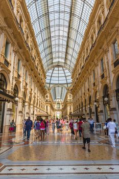 MILAN, ITALY - AUGUST 03, 2016: Galleria Vittorio Emanuele II in Milan, one of the world's oldest shopping malls, built between 1865 and 1877.