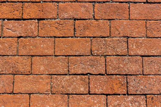 Detailed ancient red brick wall background photo texture.