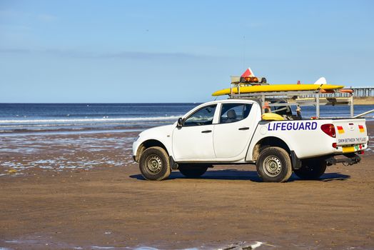 Lifeguard rescue car on the beach in Whitby.