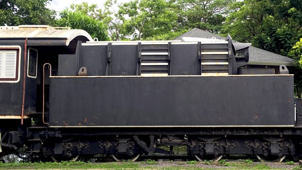 Vintage balck train railway transportation elevation in thailand