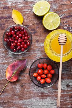Autumn remedy with honey,rose hips and cranberries