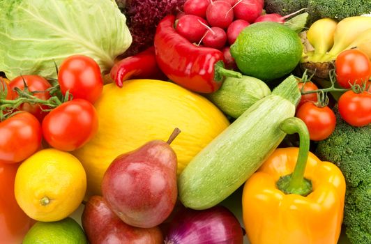 bright background of ripe fruit and vegetables