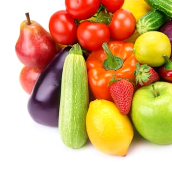 Collection of vegetables and fruits isolated on white background