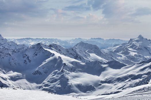 View on Elbrus Mount - the highest point of Europe. Russia. Caucasus.
