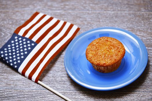 US flag and festive cake on a plate