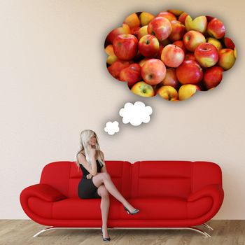 Woman Craving Apples Repair and Thinking About Eating Food