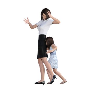 Mother Daughter Interaction of Girl Pushing Mom as an Illustration Concept