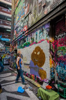 MELBOURNE, AUSTRALIA - SEPTEMBER 25: World famous graffiti and street art in Melbourne 's Hosier Lane, Australia on 25 September, 2016.