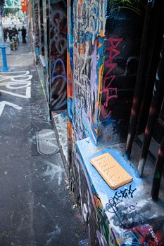 MELBOURNE, AUSTRALIA - SEPTEMBER 25: World famous graffiti and street art in Melbourne 's Hosier Lane, Australia on 25 September, 2016.