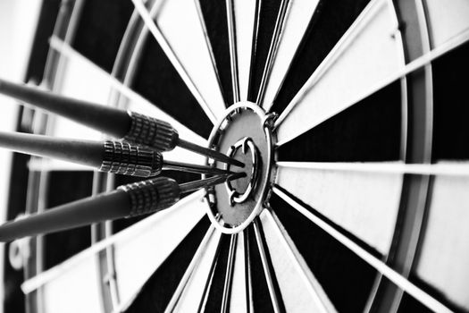 Darts bullseye target close up black and white