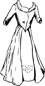 Outlined empty 18th century fashion dress with open robe