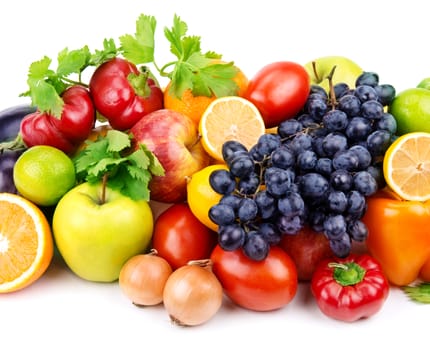 set of different fruits and vegetables isolated on white background