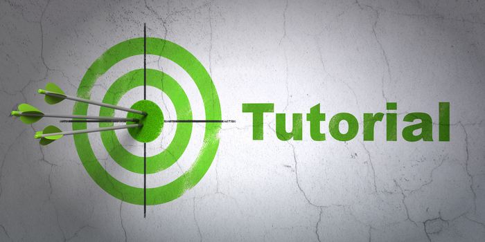 Success Education concept: arrows hitting the center of target, Green Tutorial on wall background