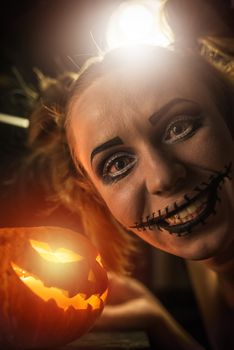 Horrible girl with scary mouth and eyes, halloween theme