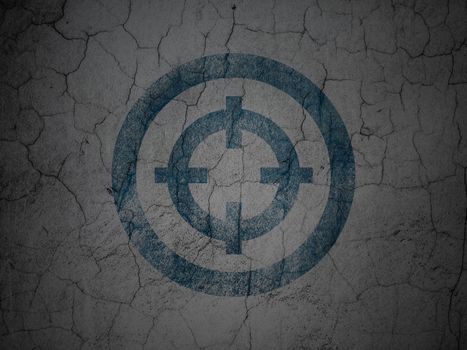 Business concept: Blue Target on grunge textured concrete wall background
