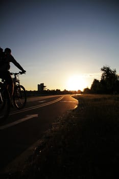 Bike path road in Minsk in the evening