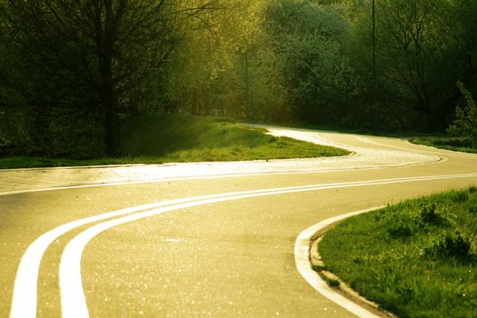 Bike path in Minsk in the evening