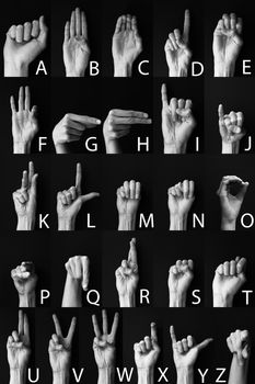 Dactil sign language of American alphabet ABC