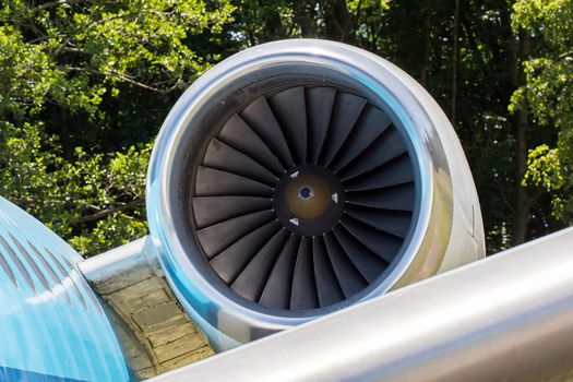 Engine of the airplane at the airport