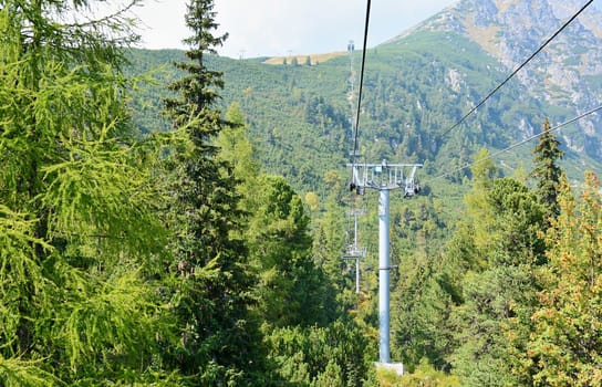 View of nature from chairlift during way to Predne Solisko peak in High Tatras mountain.