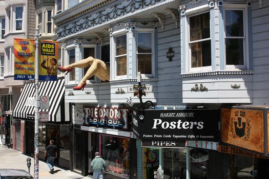 San Francisco, California, United States - 11 June 2010. Colorful stores in Haight Street. Haight Street is the main street of famous Haight-Ashbury District, with its bohemian ambiance