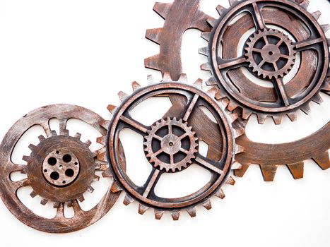 Gear wheels with rusty metal isolated on white background