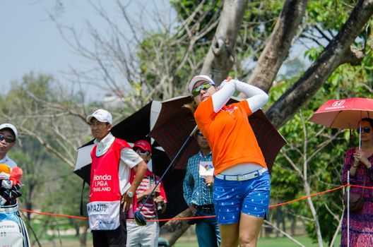 CHONBURI - FEBRUARY 28 : Mika Miyazato of Japan in Honda LPGA Thailand 2016 at Siam Country Club, Pattaya Old Course on February 28, 2016 in Chonburi, Thailand.