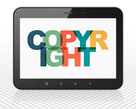 Law concept: Tablet Pc Computer with Painted multicolor text Copyright on display, 3D rendering