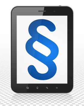 Law concept: Tablet Pc Computer with blue Paragraph icon on display, 3D rendering