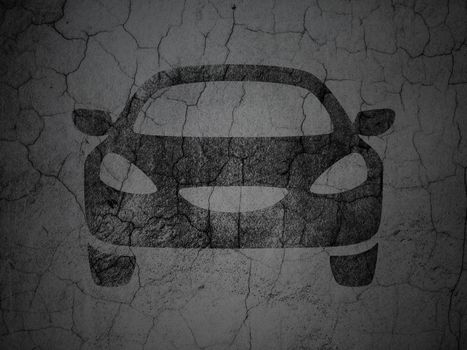 Vacation concept: Black Car on grunge textured concrete wall background