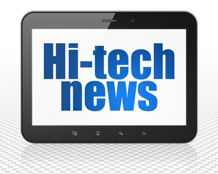 News concept: Tablet Pc Computer with blue text Hi-tech News on display, 3D rendering