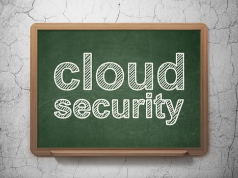 Safety concept: text Cloud Security on Green chalkboard on grunge wall background, 3D rendering