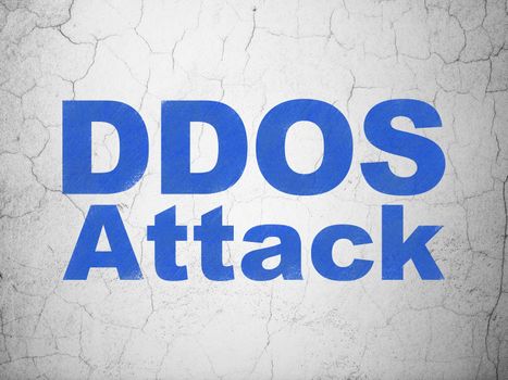 Protection concept: Blue DDOS Attack on textured concrete wall background