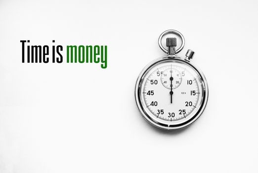 Photo of stopwatch with text quote: Time is money