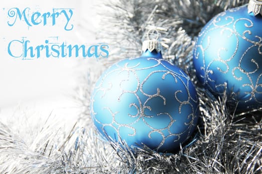 Christmas ornaments card with text: Merry Christmas