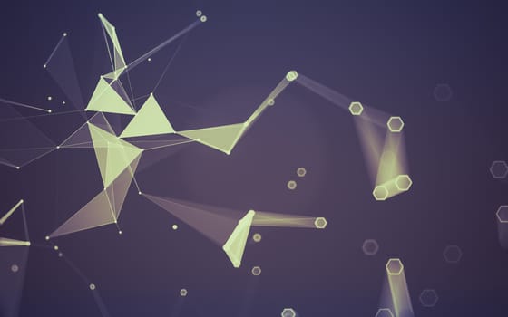 Abstract polygonal space low poly dark background with connecting dots and lines. Connection structure. 3d rendering